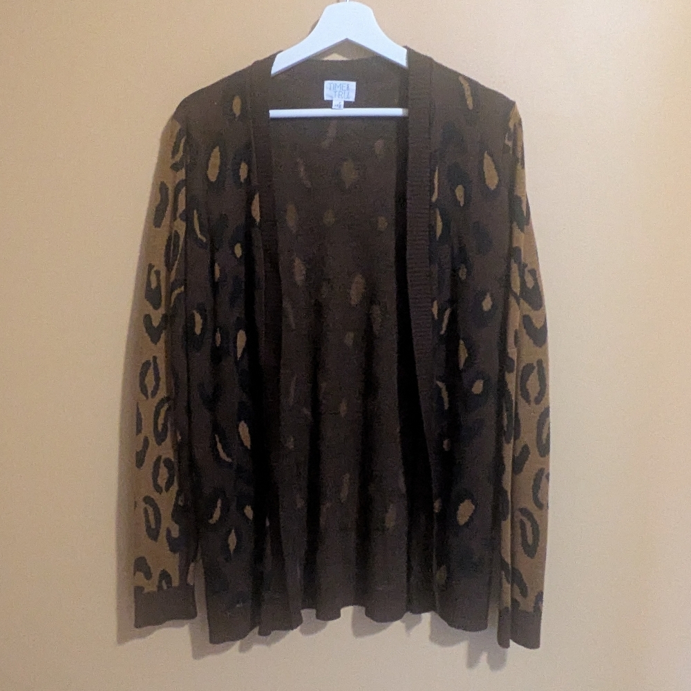 Time and Tru Open Leopard Cardigan